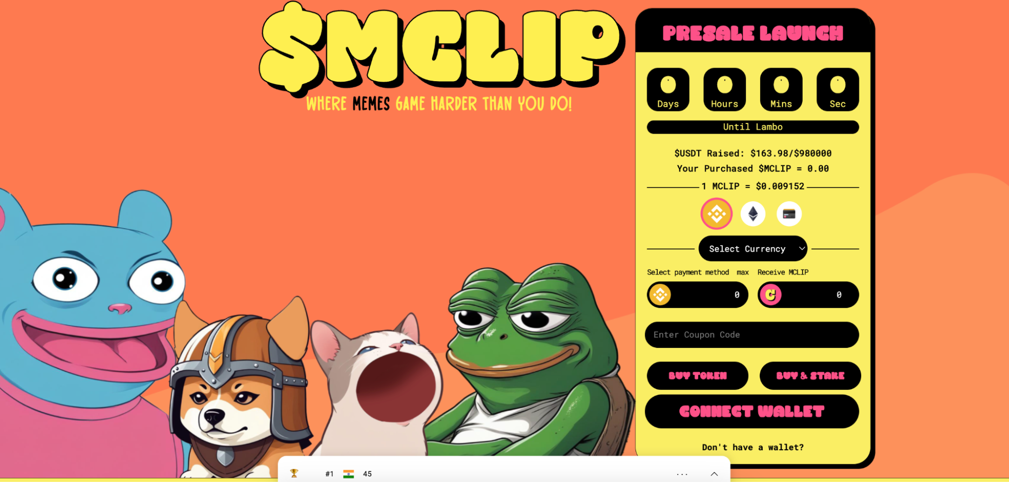 MemeClip presale homepage