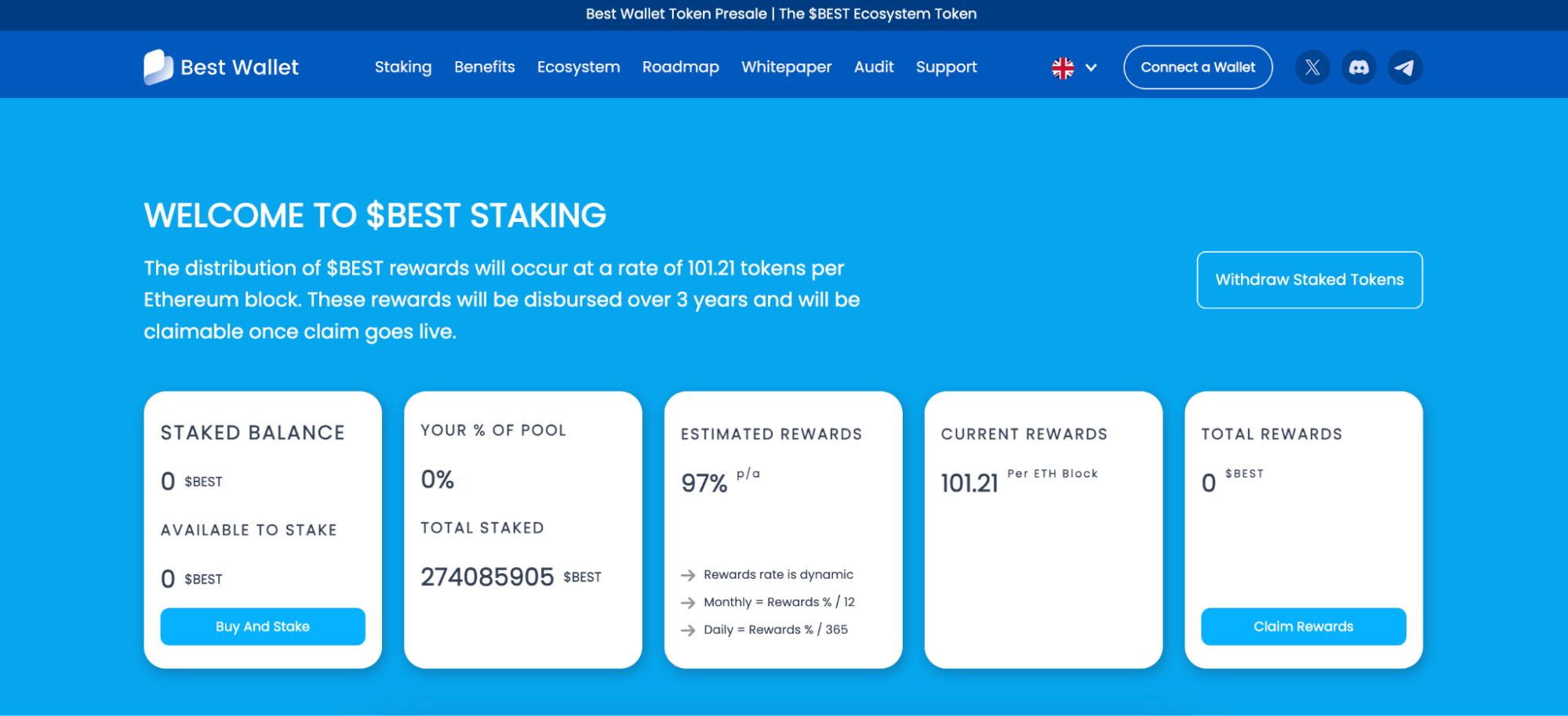Best Wallet Token offers competitive staking APY to presale buyers. Source: Best Wallet