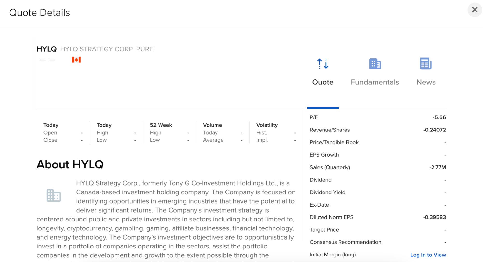 Interactive Brokers stock details page