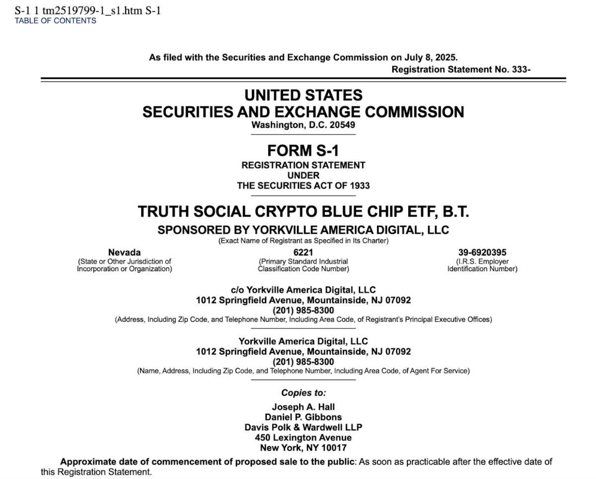 Trump’s Truth Social S-1 Filing for Crypto Blue Chip ETF | Source: SEC.Gov