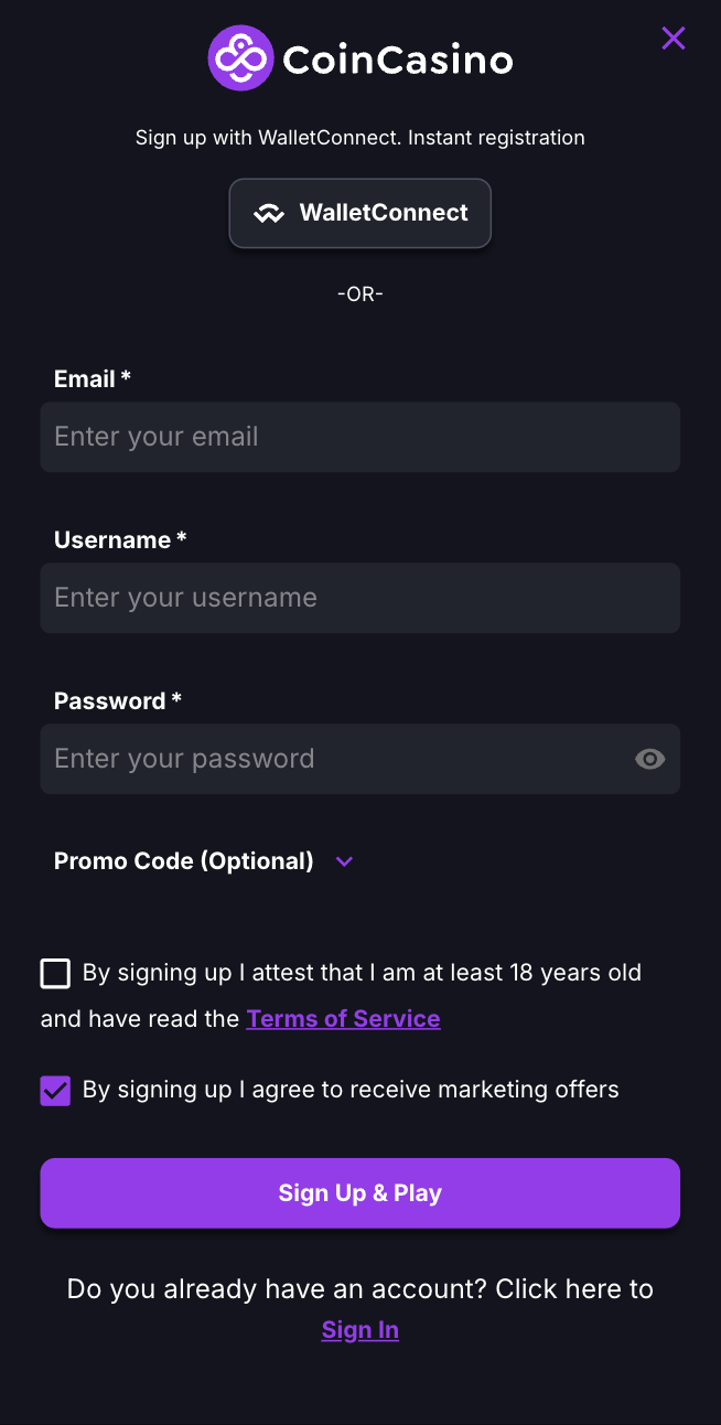 coincasino sign up