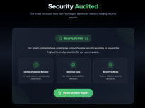 A status page featuring three verification boxes for a comprehensive review, a verified safe status with no critical vulnerabilities, and adherence to industry best practices