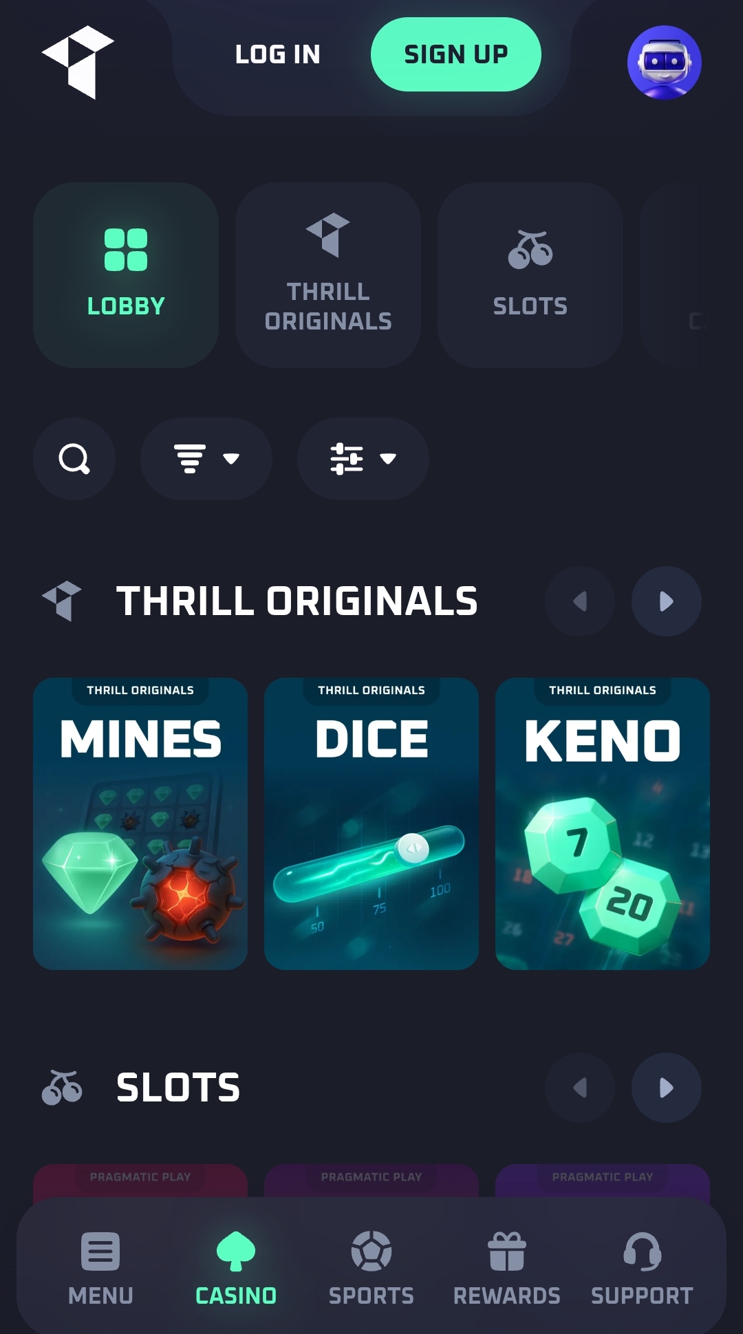 thrill casino homepage
