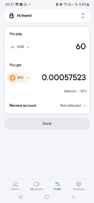 Trezor Suite has a built-in feature to buy and sell crypto with fiat money. Source: Trezor