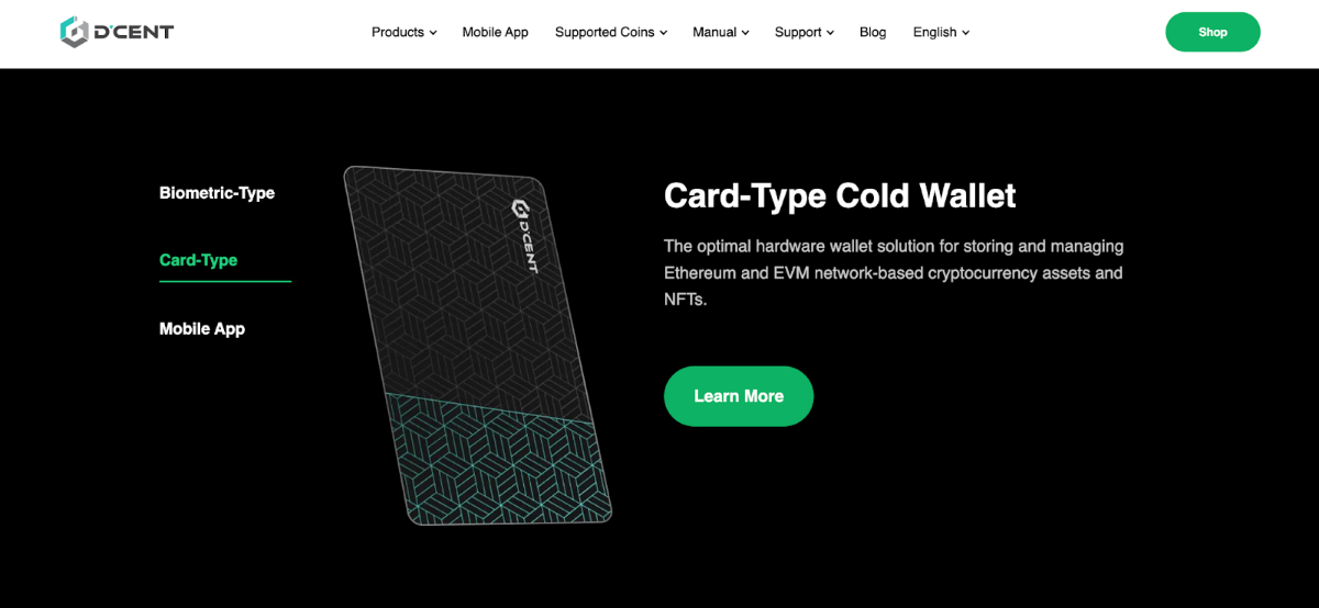 D’CENT offers a biometric and card wallet, both of which provide users with cold storage solutions. Source: D’CENT