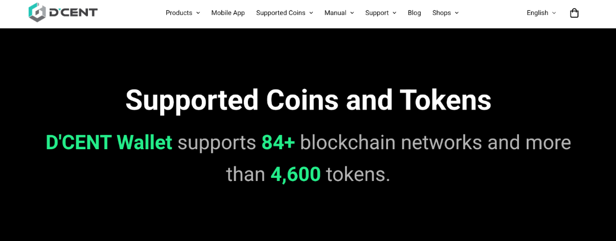 D’CENT supports custom tokens on 84 blockchains. Source: D’CENT