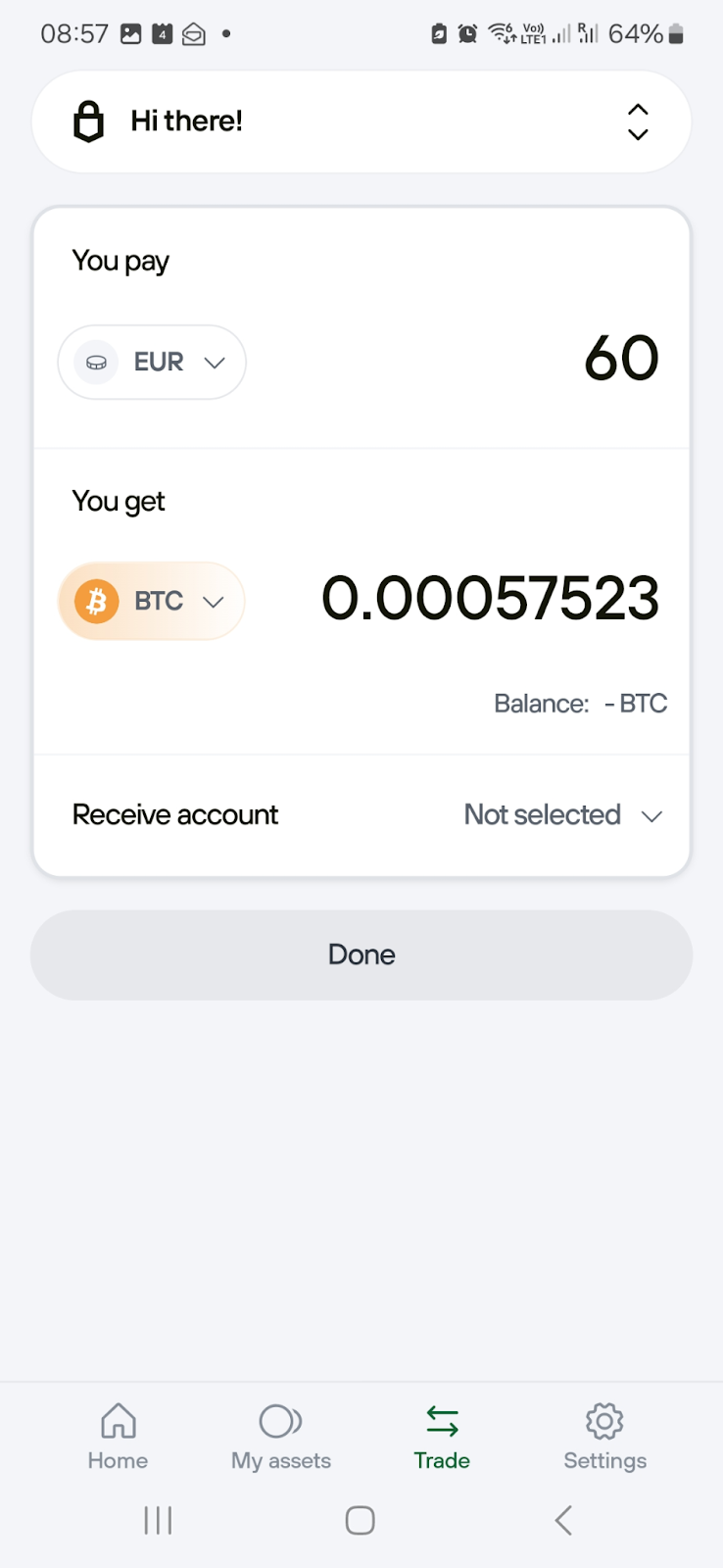 Trezor Suite has a built-in feature to buy and sell crypto with fiat money. Source: Trezor