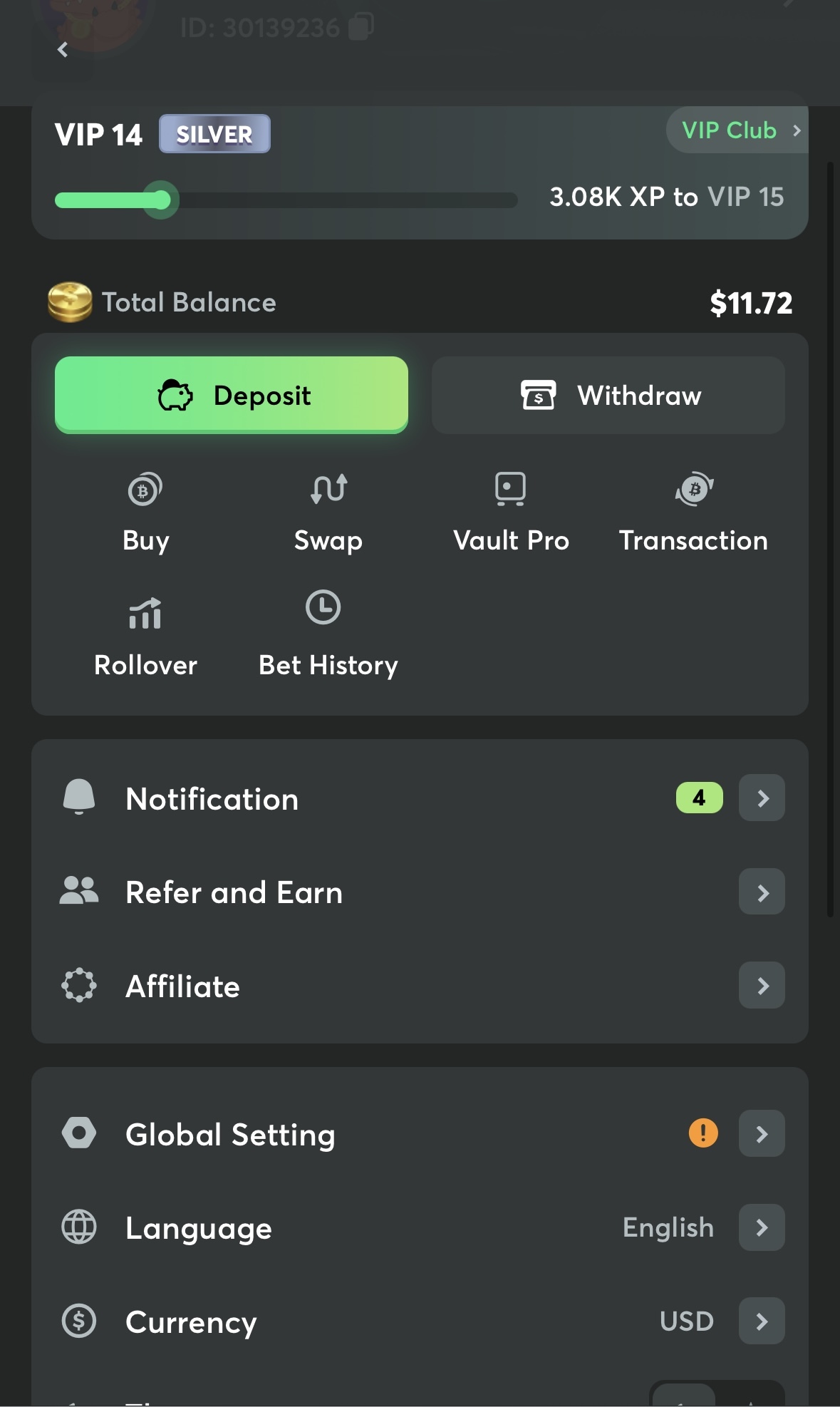 bc.game navigating to the account cashier