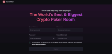 Sign-up form for CoinPoker requiring your email, a nickname, and a password