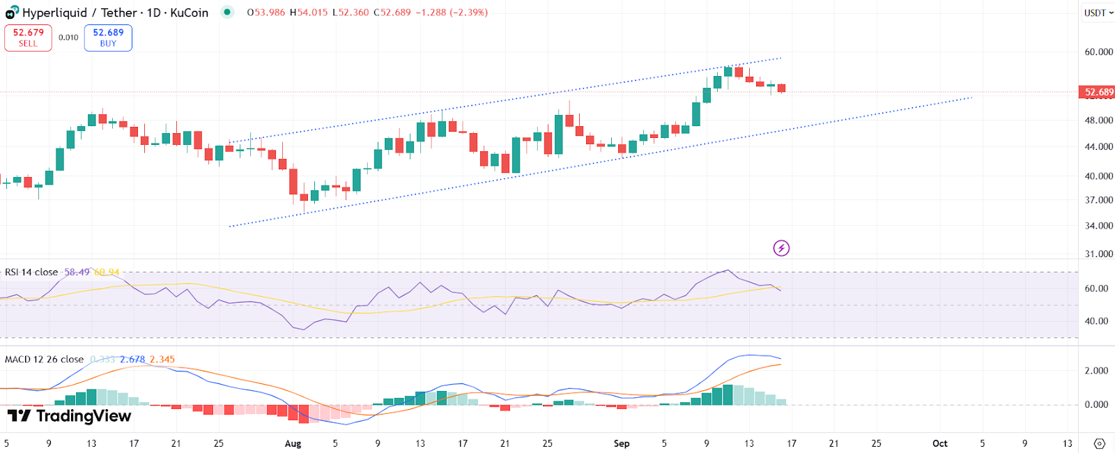HYPE price chart with RSI and MACD. | Source: Trading View