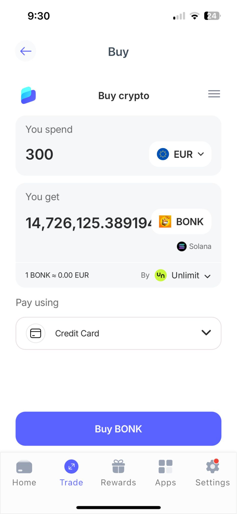 Best Wallet buy Bonk with credit card