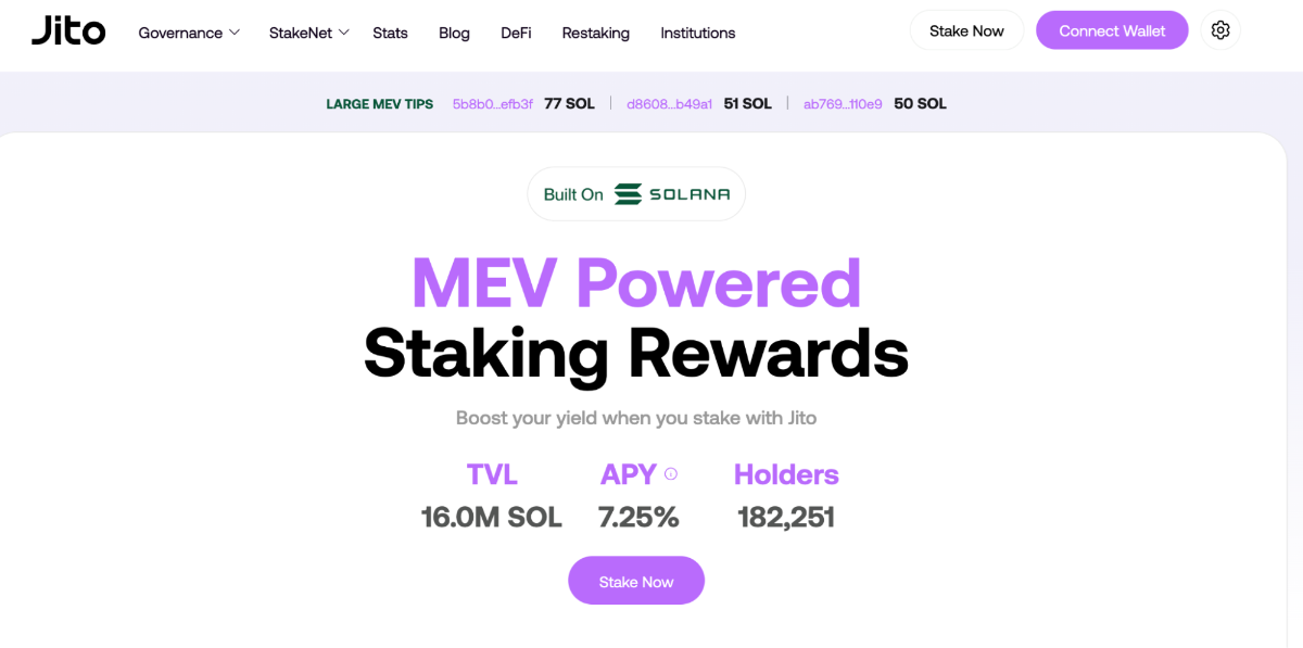 Jito homepage infographic explaining staking and MEV rewards