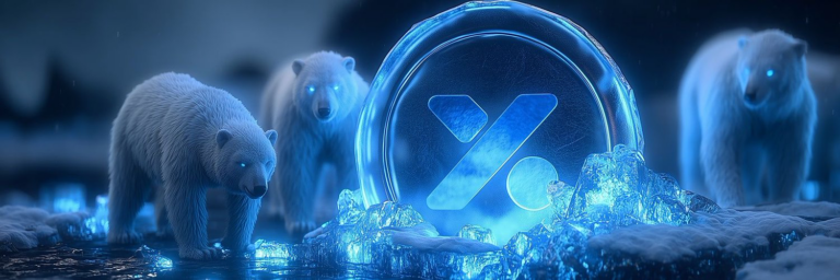 XRP Tundra banner showing glowing blue XRP logo encased in ice surrounded by polar bears. Source: XRP Tundra