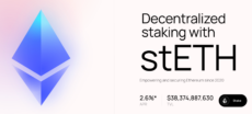 Lido staking protocol homepage with Ethereum logo showing decentralized staking with stETH and current APR and TVL statistics