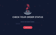 Order status check page featuring a field for entering an order number and a "Check Status" button