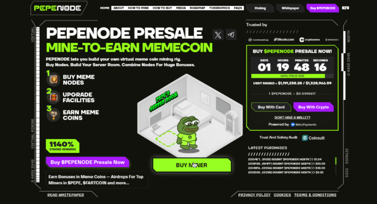 PEPENODE presale homepage. Source: <a href="https://www.coinspeaker.com/go/pepenode">PEPENODE