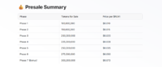 table explaining Ruvi AI presale stages