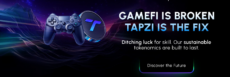 Tapzi homepage banner with game controller graphic and Tapzi logo