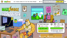 Maxi Doge trading and drinking energy drinks, showing presale progress