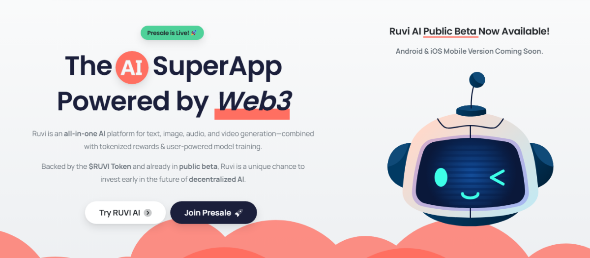 Homepage of the official Ruvi AI website announcing its public beta