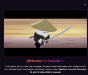 Magic Eden graphic of a cartoon figure with a sword, and an explanation of season 3 of rewards