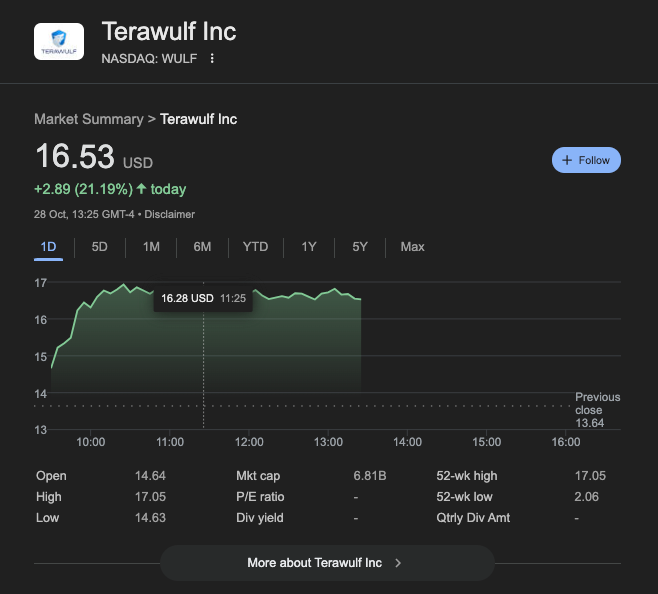 Bitcoin Miner TeraWulf (WULF) Stock Rallies 21% Amid $9.5B AI Infrastructure Lease
