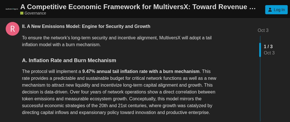 Governance proposal on MultiversX (EGLD) economics | Source: MultiversX Agora