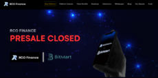 RCO Finance homepage announcing that its presale is closed