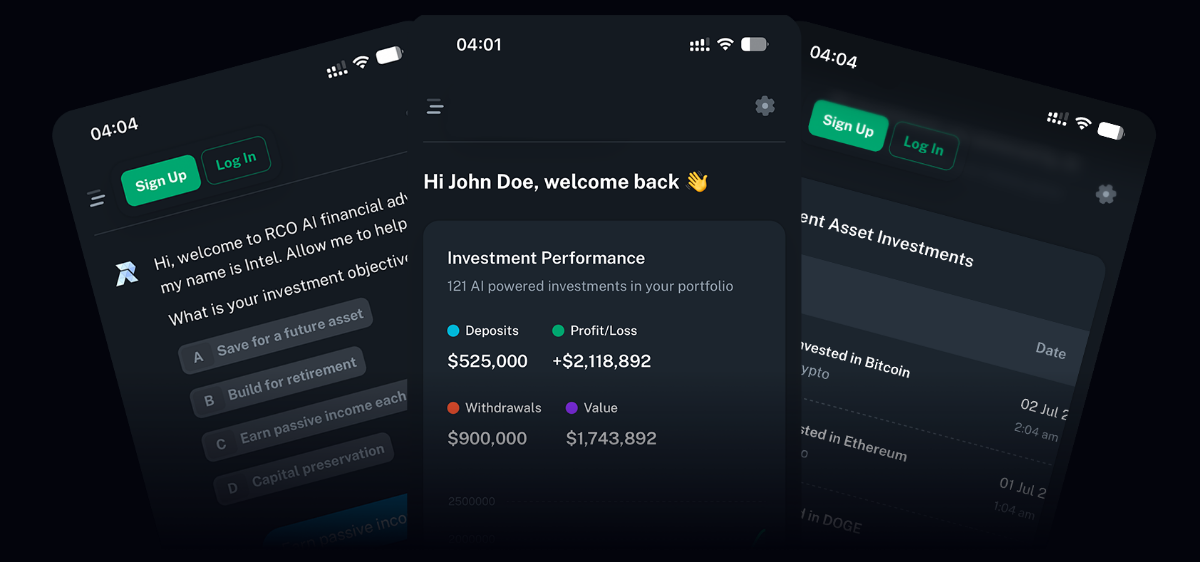 Example screenshots from RCO Finance's homepage