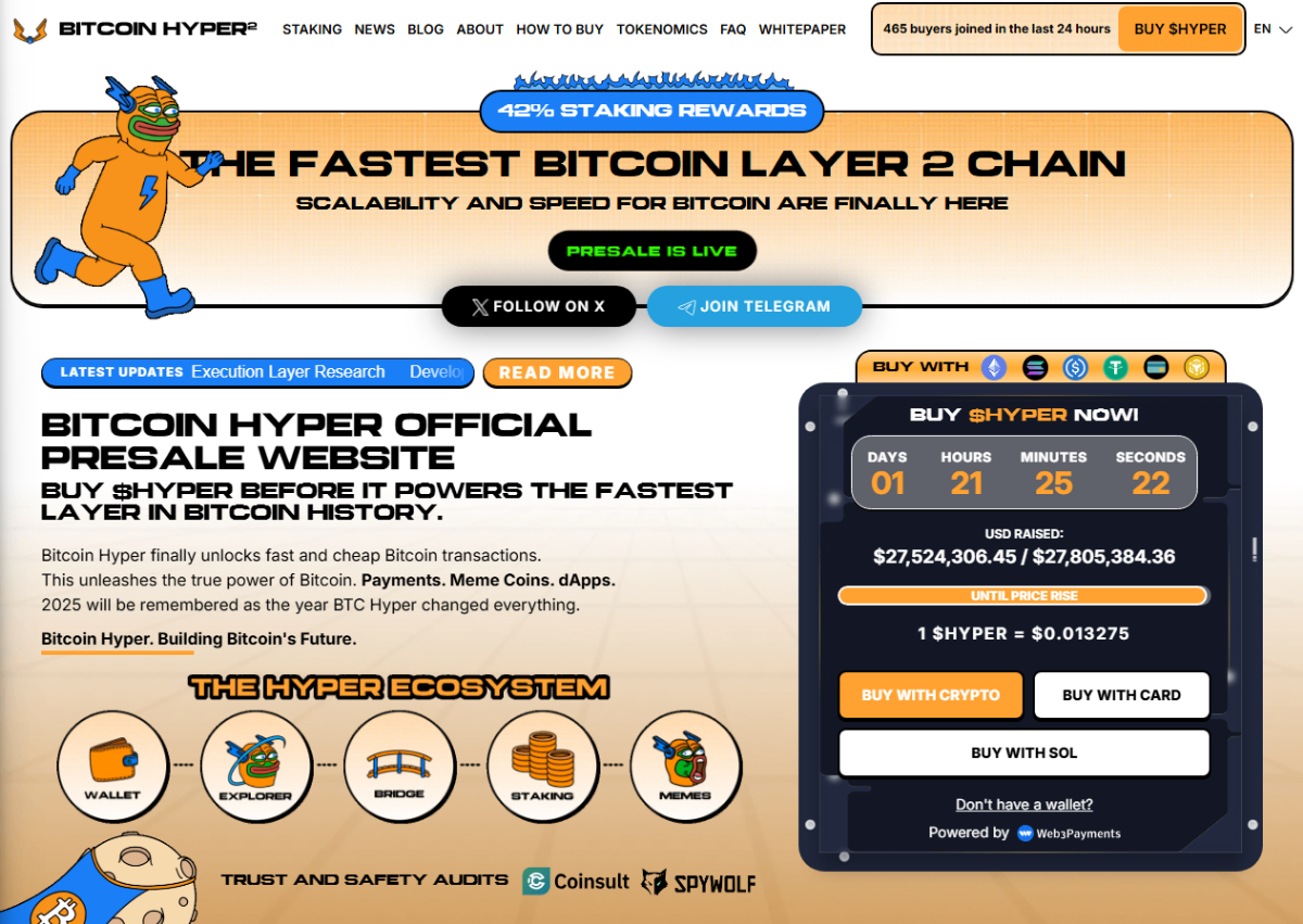 Homepage of the Bitcoin Hyper presale