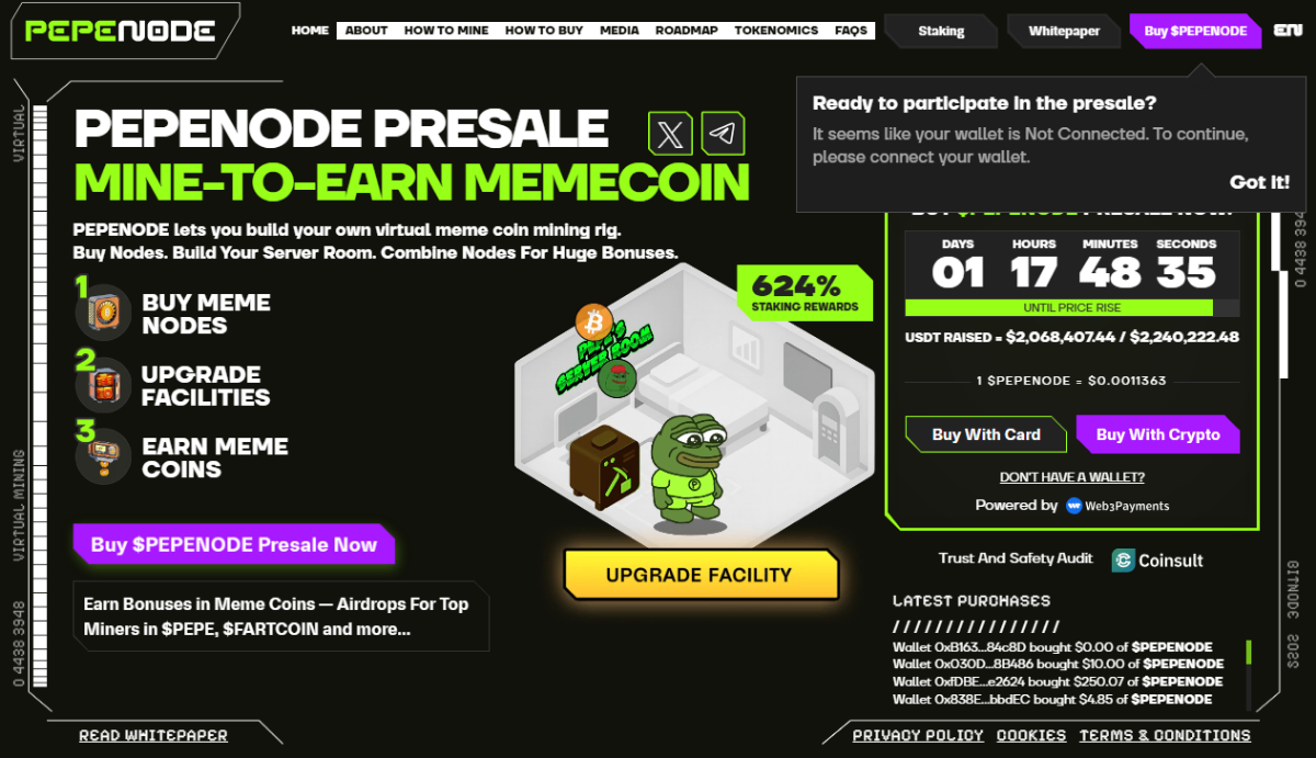 Presale website of the crypto project PEPENODE