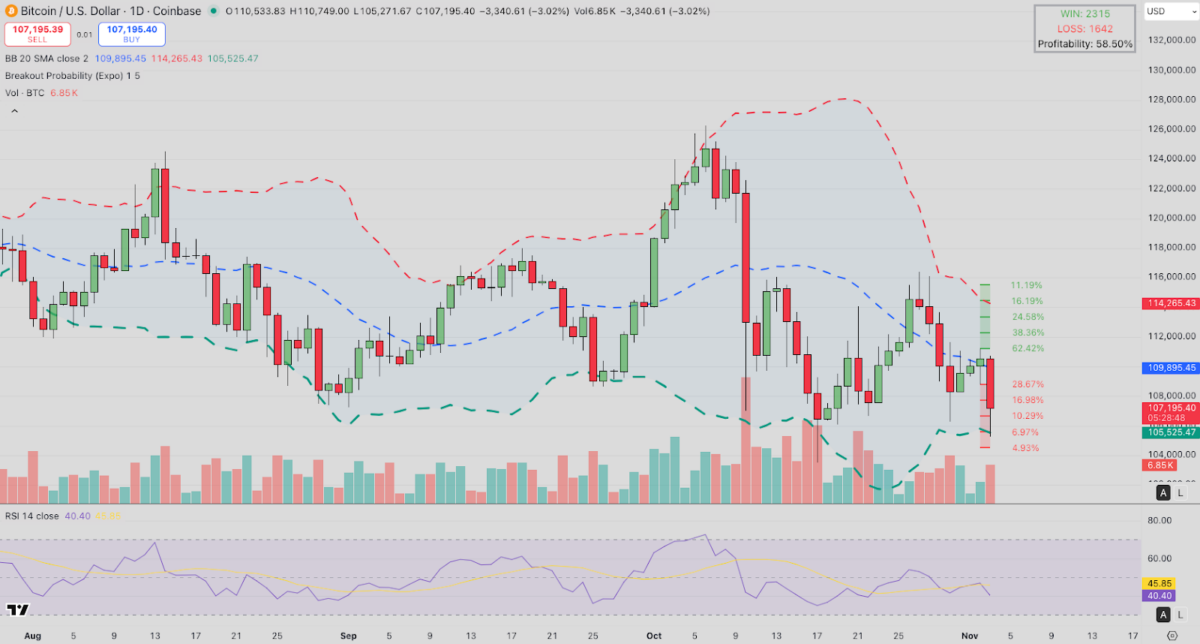 Bitcoin (BTC) Price Forecast, Nov. 3, 2025 | Source: TradingView