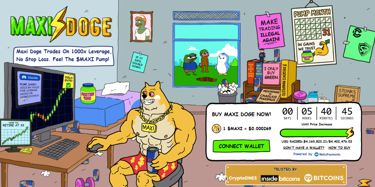 Maxi Doge presale homepage