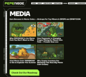 PEPENODE media and blog page showing articles about the presale and coin