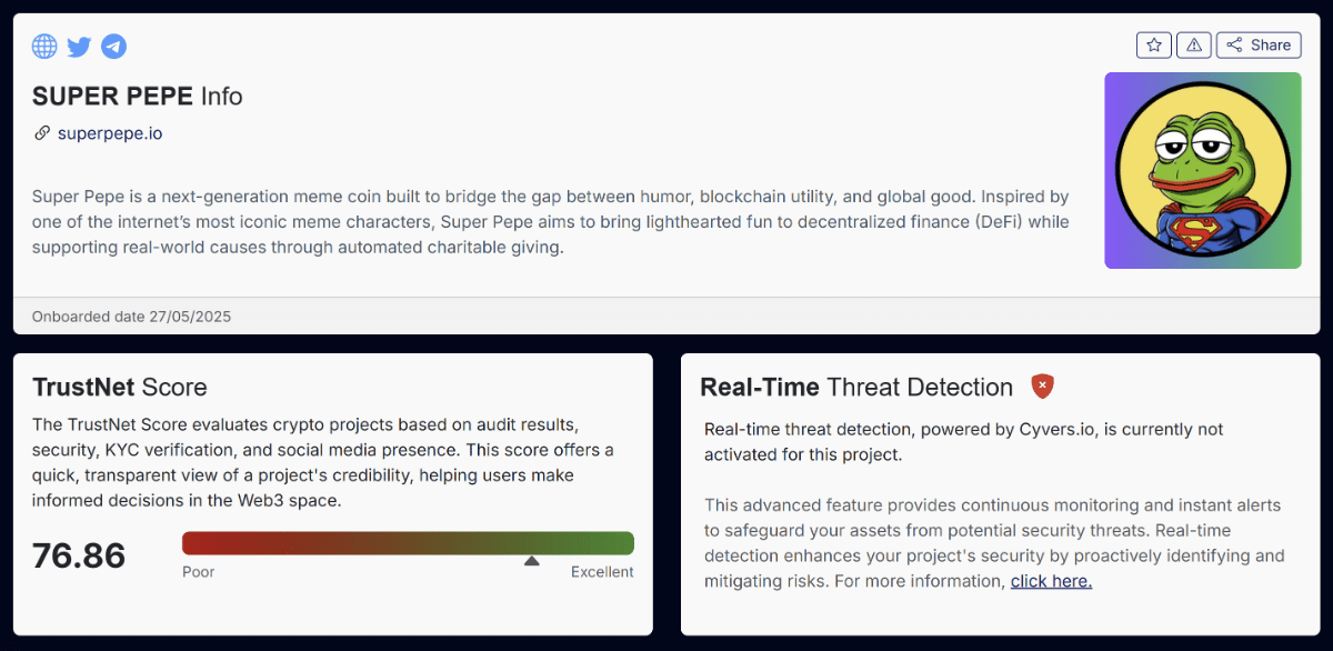 SolidProof SUPEPE audit and TrustNet score