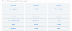 A tiles listing supported Ravencoin (RVN) mining pools such as WoolyPooly, HeroMiners, Flypool, and 2Miners