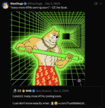 a Maxi doge X post replying to a tweet from CZ