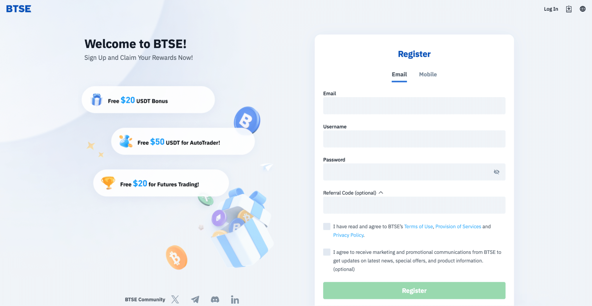 BTSE exchange homepage