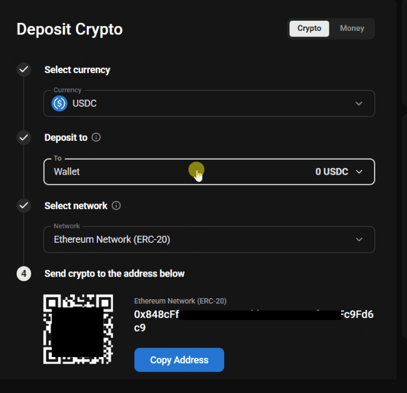 Deposit Crypto. Source: PrimeXBT