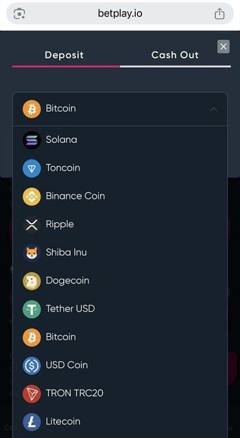 Deposit and cashout choices with multiple cryptocurrencies at Betplay, a fast payout Bitcoin casino