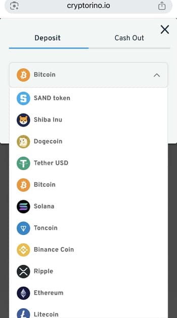 Deposit and cashout choices with multiple cryptocurrencies at Cryptorino, a fast payout Bitcoin casino