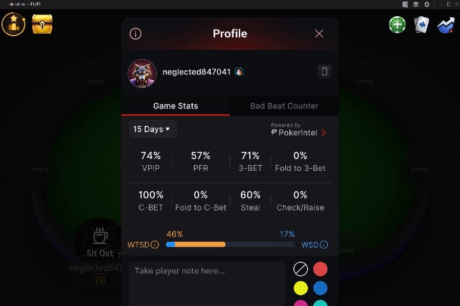 CoinPoker HUD display